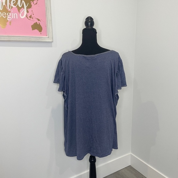 Max Studio Denim-Like Round Neck Short Ruffle Sleeve Top - Picture 6 of 8